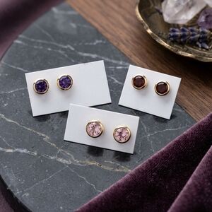 Gold-Trim Pink Crystal Stud Earrings for Women